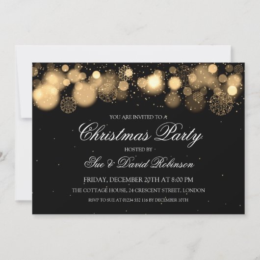 クリエレガントスマスパーティー冬疑問に思金ゴールド 招待状 (正面)
