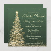 クリエレガントスマスブライダルシャワーグリーン金ゴールド 招待状 (正面/裏面)