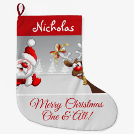 クリカスタムスマスサンタ&トナカイ ラージクリスマスストッキング