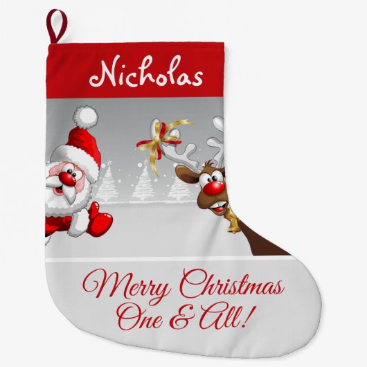クリカスタムスマスサンタ&トナカイ ラージクリスマスストッキング (正面)