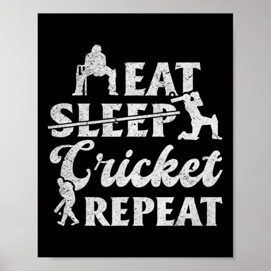 クリケットが大好きな人へ Eat Sleep Cricket Repeat ポスター (正面)