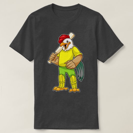 クリケットこうもりでバスマンとしてルースター Tシャツ (デザイン正面)