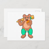 クリケットでクマとクリケットバット ポストカード (正面/裏面)