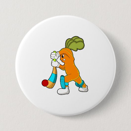 クリケットでニンジンこうもり 缶バッジ (正面)