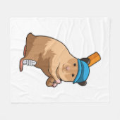 クリケットでハムスターこうもり フリースブランケット (正面(横))