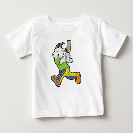 クリケットでバットマンとしてヤギこうもり ベビーTシャツ (正面)