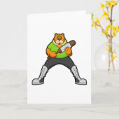 クリケットでプレーする虎とクリケットのバット カード (黄色い花)