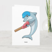 クリケットで泳ぐイルカとクリケットのバット カード (裏面)