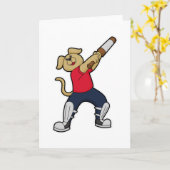 クリケットで犬とクリケットのバット カード (黄色い花)