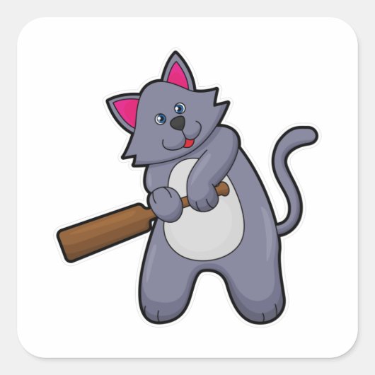 クリケットで猫を飼うこうもり スクエアシール (正面)