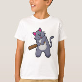 クリケットで猫を飼うこうもり Tシャツ (正面)