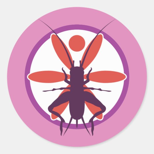 クリケットと花輪（赤） ラウンドシール (正面)