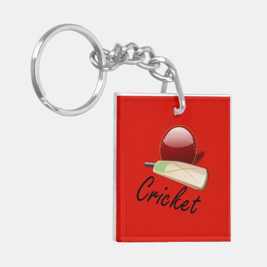 クリケットのこうもりとボールはラベルを貼っていた。 キーホルダー (正面左)