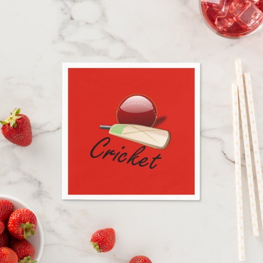 クリケットのこうもりとボールはラベルを貼っていた。 スタンダードカクテルナプキン (インサイチュ)