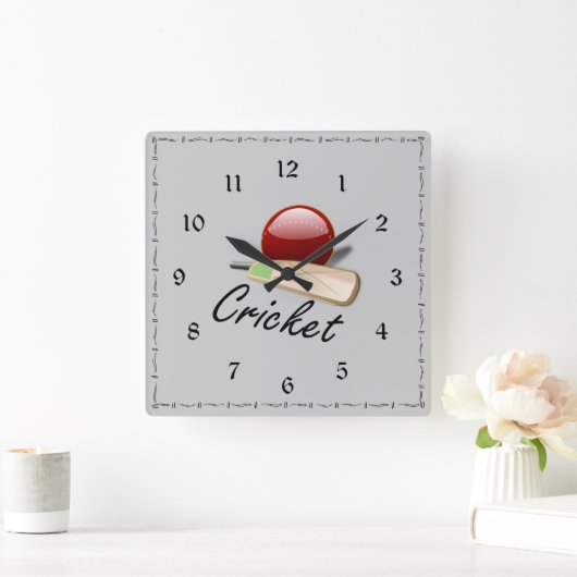 クリケットのこうもりとボール、人気があるデザイン スクエア壁時計 (ホーム)