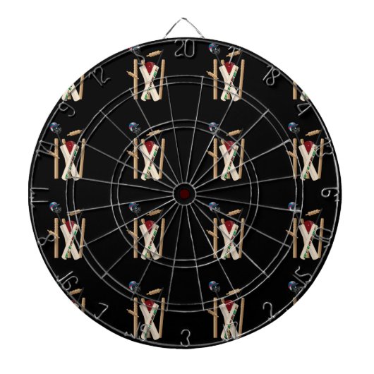 クリケットのウィケット、こうもり、ボール。 ダーツボード (正面)