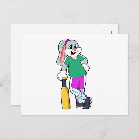 クリケットのウサギがクリケットのバットを持って ポストカード (正面/裏面)