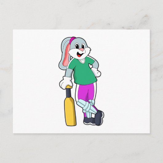 クリケットのウサギがクリケットのバットを持って ポストカード (正面)