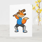 クリケットのキツネ クリケットのバットを持って カード (黄色い花)
