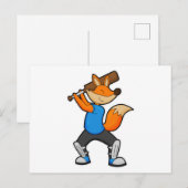 クリケットのキツネ クリケットのバットを持って ポストカード (正面/裏面)