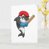 クリケットのクジラがクリケットのバットで カード (黄色い花)