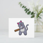 クリケットのバッットを持った猫 ポストカード (スタンド正面)