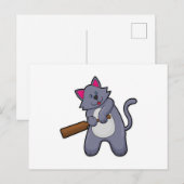 クリケットのバットを持った猫 ポストカード (正面/裏面)