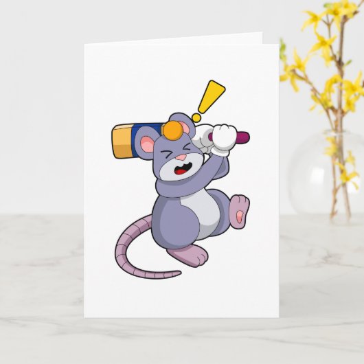 クリケットのマウス クリケットバットあり カード (黄色い花)