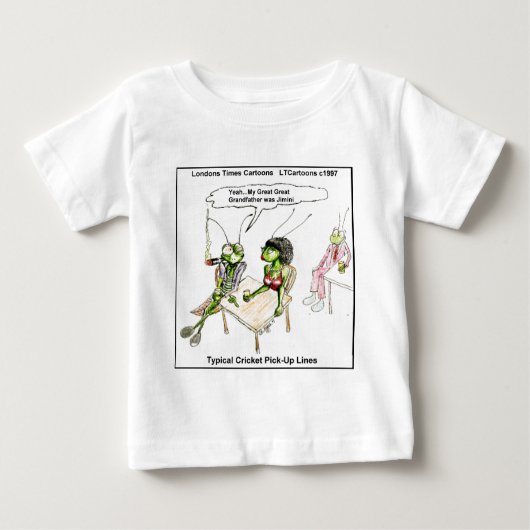 クリケットの拾い上げラインおもしろい ベビーTシャツ (正面)
