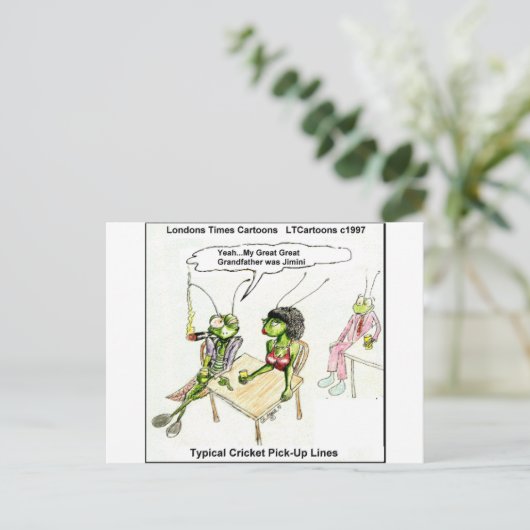 クリケットの拾い上げラインおもしろい ポストカード (スタンド正面)