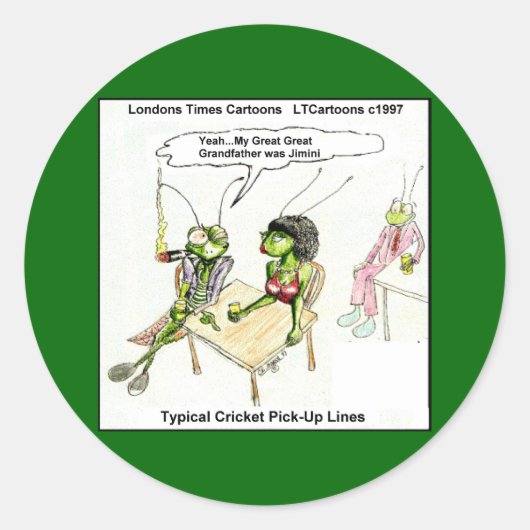 クリケットの拾い上げラインおもしろい ラウンドシール (正面)