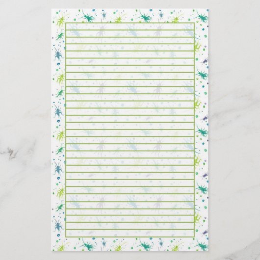 クリケットの虫の水色の虫が緑に並ぶ 便箋 (正面)