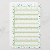 クリケットの虫の水色の虫が緑に並ぶ 便箋 (正面/裏面)