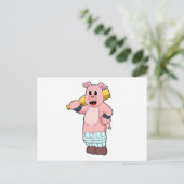 クリケットの豚がクリケットのバットを持って ポストカード (スタンド正面)