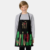 クリケットは、単語は、子供の完全なプリントエプロン エプロン (着用した状態)