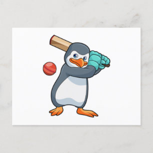 クリケットをするペンギンとクリケットのバット ポストカード