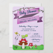 クリケットガーデン輝く紫の赤ちゃんシャワーカード 招待状 (正面)