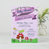 クリケットガーデン輝く紫の赤ちゃんシャワーカード 招待状 (スタンド正面)
