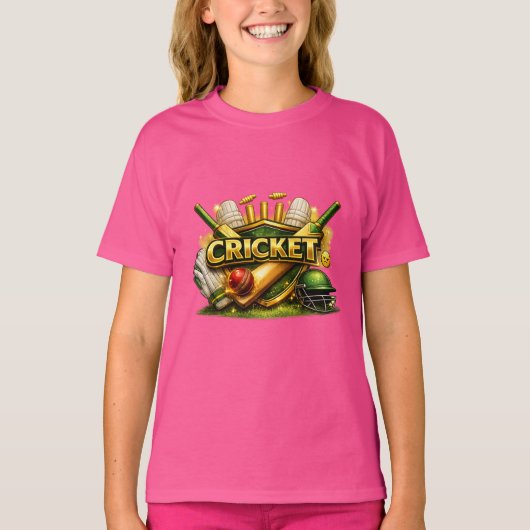 クリケットゴールドエンブレムスポーツインスパイアードガールズTシャツ Tシャツ (正面)
