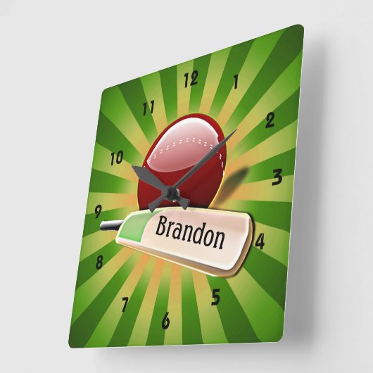 クリケットスポーツデザイン時計 スクエア壁時計 (傾斜)