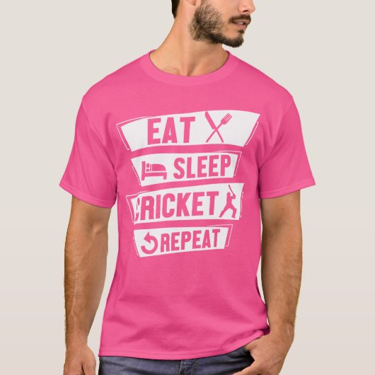 クリケットスポーツプレイヤー食べスクリケットのリピート Tシャツ (正面)