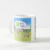 クリケットテーマの50歳の誕生日お祝い コーヒーマグカップ (正面左)