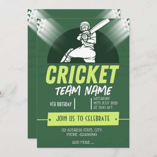 クリケットパーティテーマの招待状カード 招待状 (正面/裏面)
