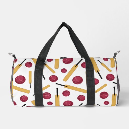 クリケットプレイヤークリケットこうもりとボールパターン（の模様が）ある ダッフルバッグ (正面)