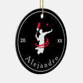 クリケットプレイヤーコーチシルエット白黒スポーツ セラミックオーナメント (右)