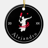 クリケットプレイヤーコーチシルエット白黒スポーツ セラミックオーナメント (正面)