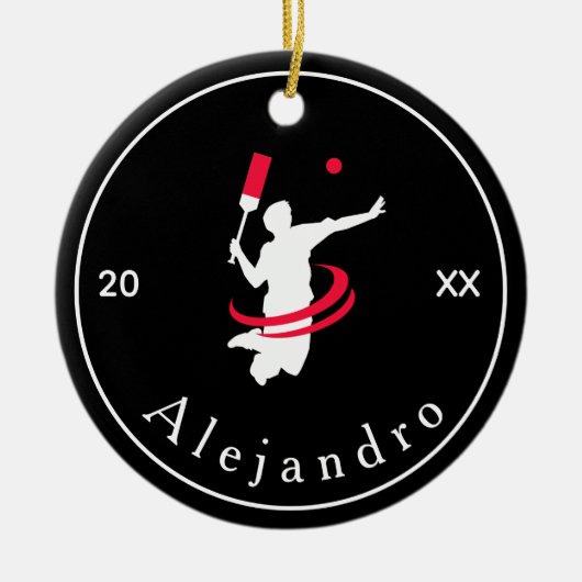 クリケットプレイヤーコーチシルエット白黒スポーツ セラミックオーナメント (正面)