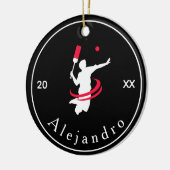 クリケットプレイヤーコーチシルエット白黒スポーツ セラミックオーナメント (左)