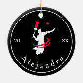 クリケットプレイヤーコーチシルエット白黒スポーツ セラミックオーナメント (裏面)