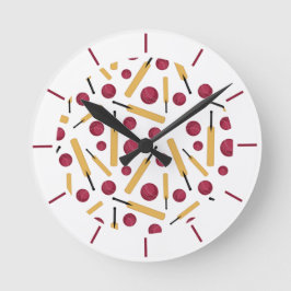 クリケットプレーヤこうもり及びボールクリケッタデザイン ラウンド壁時計